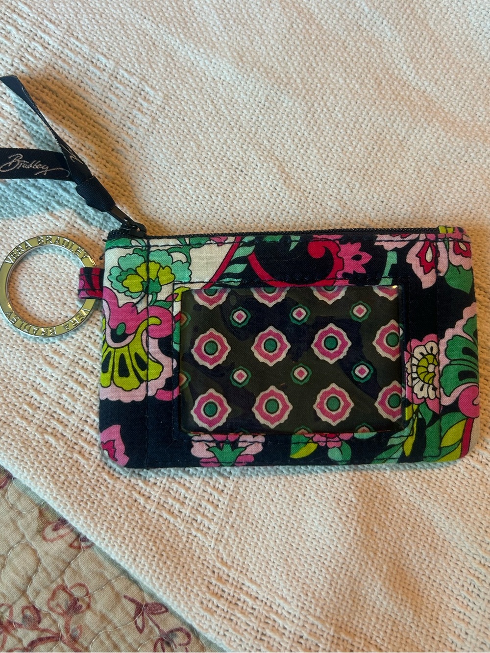 Vera Bradley Pink Floral ID Wristlet Keychain